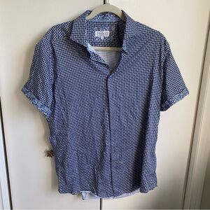 7 Downie St Classic Blue Checkered Men's Sport Shirt L Preppy Coastal Summer